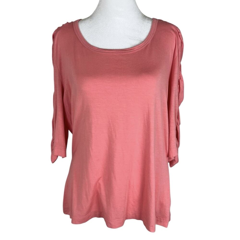 St. John Ruched Half Sleeve Stretch Designer Shirt Minimalist Capsule Size Large